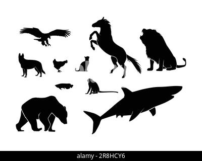 Set von Tieren Silhouette isoliert auf weißem Hintergrund - Vektordarstellung Stock Vektor