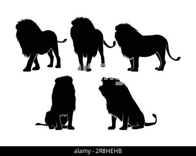 Set aus Lions Silhouette isoliert auf weißem Hintergrund - Vektordarstellung Stock Vektor