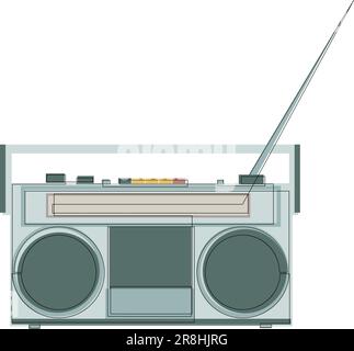 Retro-Radio-Kassettenrekorder mit durchgehender Linie und Farbe. Klassisches einzeiliges Audiotechnologiekonzept. Altmodische analoge Musikwiedergabe Stock Vektor