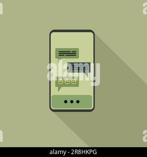 Smartphone mit Chat-Symbol im flachen Stil auf grünem Hintergrund. Vektordarstellung Stock Vektor