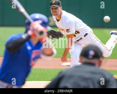 Pittsburgh, Usa. 21. Juni 2023. Die Pittsburgh Pirates, die den Pitcher Rich Hill (44) starten, treten am Mittwoch, den 21. Juni 2023 in Pittsburgh gegen die Chicago Cubs im PNC Park an. Foto: Archie Carpenter/UPI Credit: UPI/Alamy Live News Stockfoto