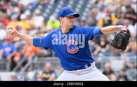 Pittsburgh, Usa. 21. Juni 2023. Chicago Cubs, der den Pitcher Kyle Hendricks (28) startet, tritt gegen die Pittsburgh Pirates im PNC Park am Mittwoch, den 21. Juni 2023 in Pittsburgh an. Foto: Archie Carpenter/UPI Credit: UPI/Alamy Live News Stockfoto