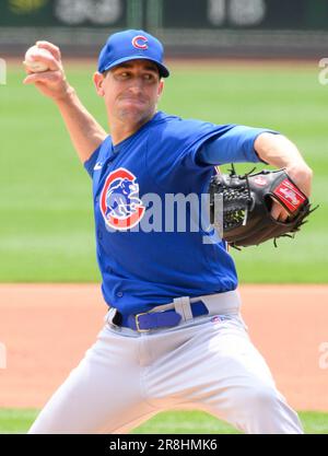 Pittsburgh, Usa. 21. Juni 2023. Chicago Cubs, der den Pitcher Kyle Hendricks (28) startet, tritt gegen die Pittsburgh Pirates im PNC Park am Mittwoch, den 21. Juni 2023 in Pittsburgh an. Foto: Archie Carpenter/UPI Credit: UPI/Alamy Live News Stockfoto