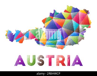 Österreich - farbenfrohe, niedrige Poly-Landschaftsform. Mehrfarbige geometrische Dreiecke. Modernes, trendiges Design. Vektordarstellung. Stock Vektor