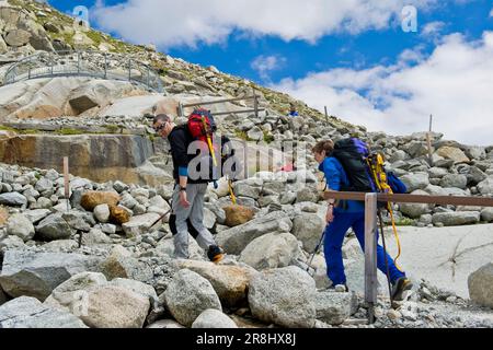 Bergsteiger. Rhone-Gletscher. Kanton Valais. Die Schweiz Stockfoto