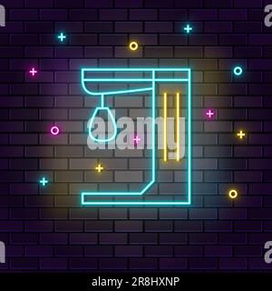 Punch Game Retro Arcade Neon an der Wand. Dunkler Hintergrund, Ziegelwand, Neonsymbol Stock Vektor
