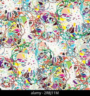 Surreale Blume nahtloser Vektorstrukturmuster Hintergrund. Verstreute, überlappende Blumen erzeugen einen gewobenen Wirbeleffekt. Moderne Malerei Mitte des Jahrhunderts Stock Vektor