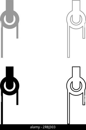 Seilwinde mit Seilrolle Konstruktion Kletterblock Ausrüstung Riemenscheibe Satz Symbol grau schwarz Vektor Illustration Bild Einfache, durchgehende Füllung Umriss Stock Vektor