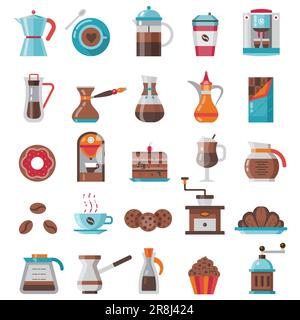 Flaches Design-Icon-Set für Kaffee und Gebäck Stock Vektor