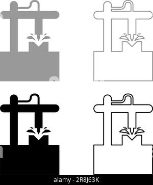 CNC 3D Fräsmaschinentechnologie Automatisiertes Konzept Symbol grau Farbe Vektor Illustration Bild Einfache Füllung Konturlinie dünn Stock Vektor