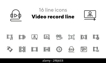 Zeilensymbole für Videoaufzeichnung Stock Vektor