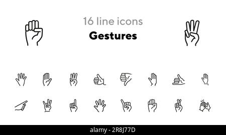 Symbolgruppe mit Gesten-Linien Stock Vektor