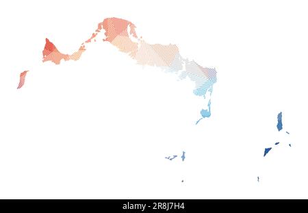 Karte der Turks- und Caicosinseln. Niedrige Poly-Illustration der Insel. Geometrisches Design mit Streifen. Technologie, Internet, Netzwerkkonzept. Stock Vektor
