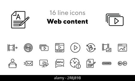 Symbolgruppe für Web-Content-Zeilen Stock Vektor