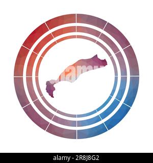 Kos-Abzeichen. Helles, verlaufendes Logo der Insel in niedriger Poly-Form. Mehrfarbiges abgerundetes Kos-Schild mit Karte im geometrischen Stil für Ihre Infografiken. Stock Vektor