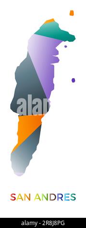 Helle San-Andres-Form. Mehrfarbiges, geometrisches Insellogo. Modernes, trendiges Design. Charmante Vektordarstellung. Stock Vektor