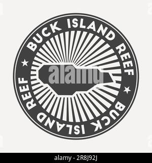 Rundes Logo von Buck Island Reef. Vintage-Reiseabzeichen mit kreisförmigem Namen und Karte, Vektordarstellung. Kann als Abzeichen, Logo, Label oder Sticker verwendet werden Stock Vektor