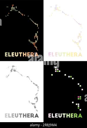 Eleuthera Karte. Kartensammlung von Eleuthera im gepunkteten Stil. Die Inselgrenzen sind mit Rechtecken für Ihr Design gefüllt. Vektordarstellung. Stock Vektor