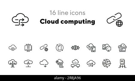 Symbolgruppe für Cloud-Computing-Linien Stock Vektor