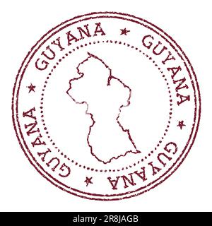 Guyana runder Gummistempel mit Landkarte. Vintage-roter Passstempel mit kreisförmigem Text und Sternen, Vektorgrafik. Stock Vektor