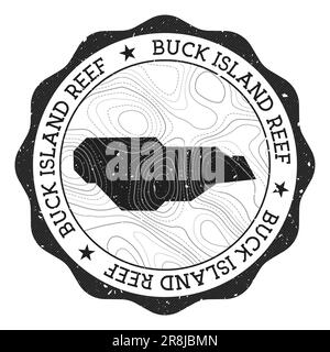 Buck Island Reef, Stempel im Freien. Runder Aufkleber mit Karte mit topografischen Isolinien. Vektordarstellung. Kann als Abzeichen, Logo, Label oder Sticker verwendet werden Stock Vektor