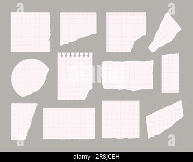 Gerissene weiße Linierung, Stechmappe, Mathematikpapier, Vektorabbildungen auf grauem Hintergrund. Stock Vektor