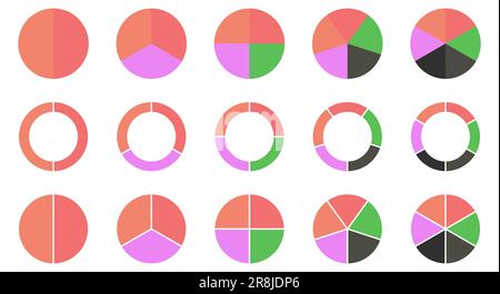 Satz von Schildern für Kreisdiagramme. Farbenfrohe Diagrammsammlung mit 2,3,4,5,6 Abschnitten. Design für Web- und mobile App Stock Vektor