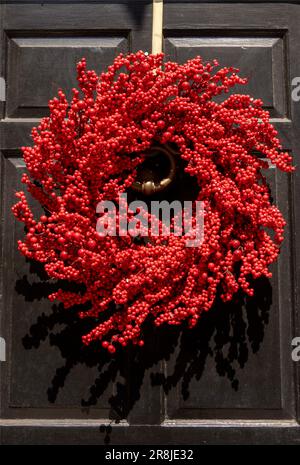 Haus aus Kolonialziegel mit roter Tür und Fensterläden in Philadelphia PA Stockfoto