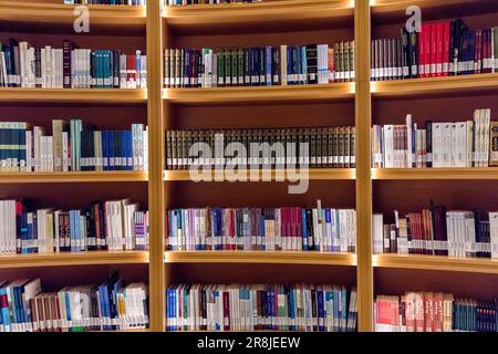 Bücher in Regalen in der Bibliothek im Qasr al Watan Präsidentenpalast, Abu Dhabi, Vereinigte Arabische Emirate Stockfoto