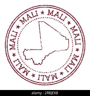 Runde Gummimarke in Mali mit Landkarte. Vintage-roter Passstempel mit kreisförmigem Text und Sternen, Vektorgrafik. Stock Vektor
