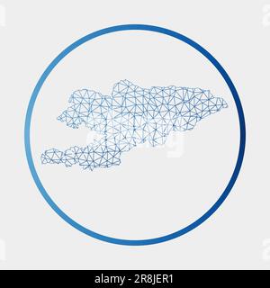 Kirgisische Ikone. Netzwerkkarte des Landes. Rundes Kirgisistan-Schild mit Gradientenring. Technologie, Internet, Netzwerk, Telekommunikationskonzept. Vecto Stock Vektor