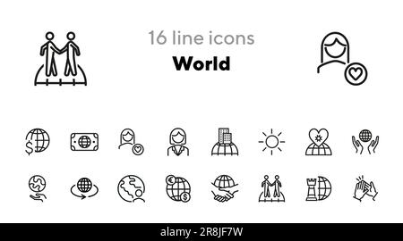 Symbolgruppe der Weltlinie Stock Vektor
