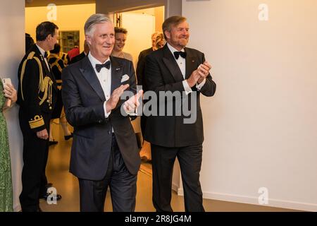 Brüssel, Belgien. 21. Juni 2023. König Philippe - Filip von Belgien und holländischer König Willem-Alexander, die am zweiten Tag des offiziellen Staatsbesuchs des niederländischen Königspaares in Belgien am Mittwoch, den 21. Juni 2023 in Brüssel auf einem Konzert in Flagey zu sehen waren. BELGA FOTOPOOL JOEL HOYLAERTS Kredit: Belga News Agency/Alamy Live News Stockfoto