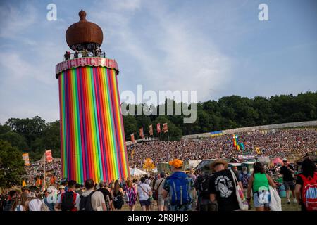 Glastonbury, Großbritannien. Mittwoch, 21. Juni 2023 Tag 1 des Glastonbury Festivals 2023. Kredit: Alamy Live News/Charlie Raven Stockfoto