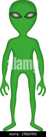 Der grüne Außerirdische steht auf seiner vollen Höhe. Ein Außerirdischer von einem anderen Planeten im Weltraum. Grüner Mann 3D. Vektordarstellung. Stock Vektor