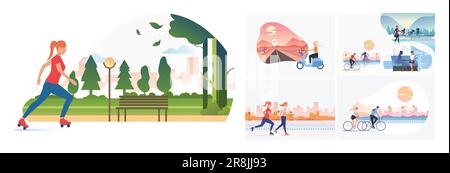 Ein Set mit Illustrationen vom Sommerwochenende Stock Vektor