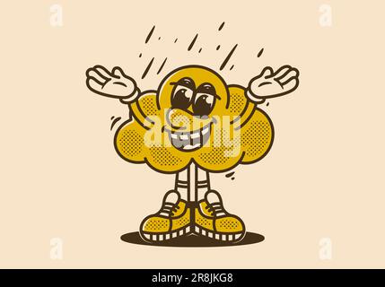 Klassisches Maskottchen-Design einer Wolke, die unter dem Regen feststeckt Stock Vektor