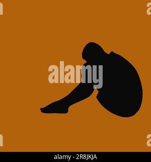 Silhouette eines jungen Mannes, der traurig und müde ist Stock Vektor