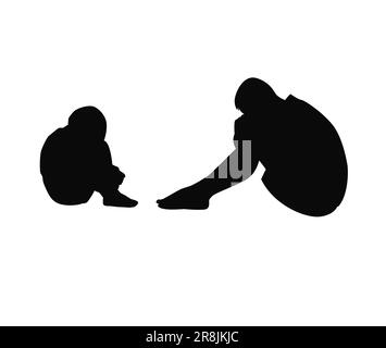 Silhouette eines jungen Mannes, der traurig und müde ist Stock Vektor