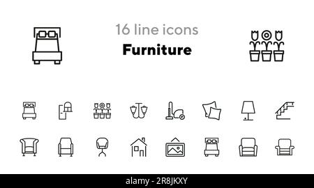 Symbolsatz der Möbellinie Stock Vektor