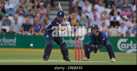 Northampton 21 - Juni 2023 : Ricardo Vasconcelos von Northamptonshire im Kampf um die Vitality T20 Blast zwischen Northamptonshire Steelbacks gegen Derbyshire Falcons im County Ground Northampton England . Stockfoto