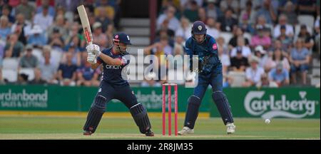 Northampton 21 - Juni 2023 : Ricardo Vasconcelos von Northamptonshire im Kampf um die Vitality T20 Blast zwischen Northamptonshire Steelbacks gegen Derbyshire Falcons im County Ground Northampton England . Stockfoto