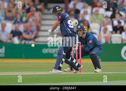 Northampton 21 - Juni 2023 : Chris Lynn von Northamptonshire Fledermäusen während des Vitality T20 Blast Match zwischen Northamptonshire Steelbacks gegen Derbyshire Falcons im County Ground Northampton England . Stockfoto