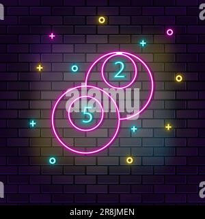 Billard Snooker Billard Ball Retro Neon an der Wand. Dunkler Hintergrund, Ziegelwand, Neonsymbol Stock Vektor