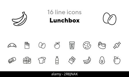 Lunchbox-Line-Symbolsatz Stock Vektor