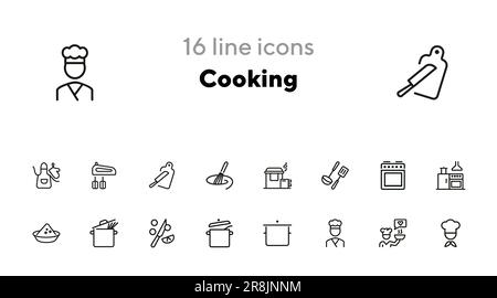 Symbolsatz der Kochlinie Stock Vektor