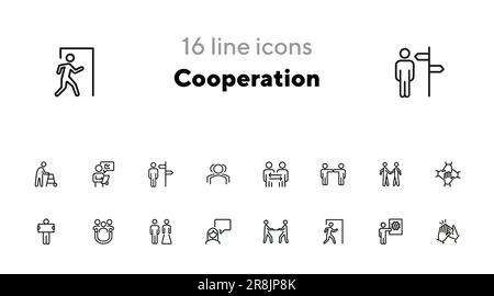 Symbolgruppe für Kooperationslinien. Leute, Team Stock Vektor