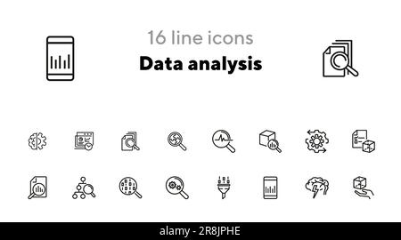 Symbolgruppe für Datenanalyselinien Stock Vektor