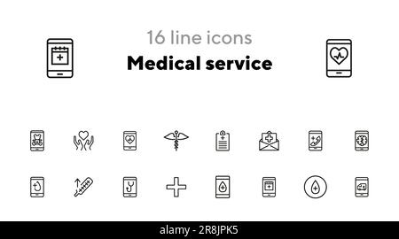 Symbolsatz für medizinische Versorgungsleitung. Versicherung, Online-Arzt Stock Vektor