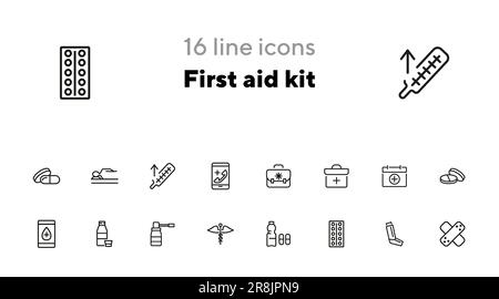 Symbolsatz für erste-Hilfe-Kasten. Koffer Stock Vektor